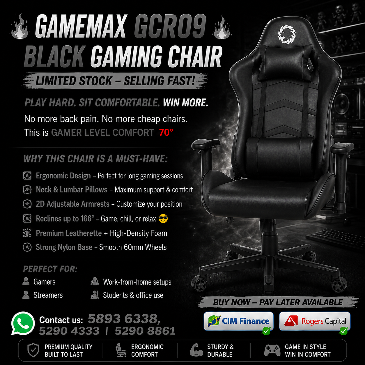GAMEMAX GCR09 Black GAMING CHAIR