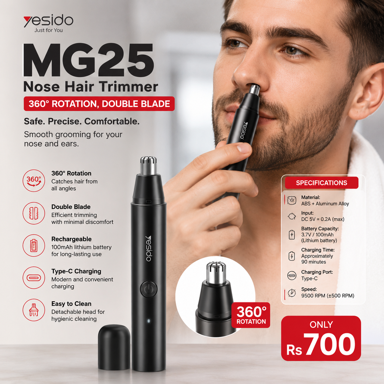 YESIDO MG25 Nose Hair Trimmer