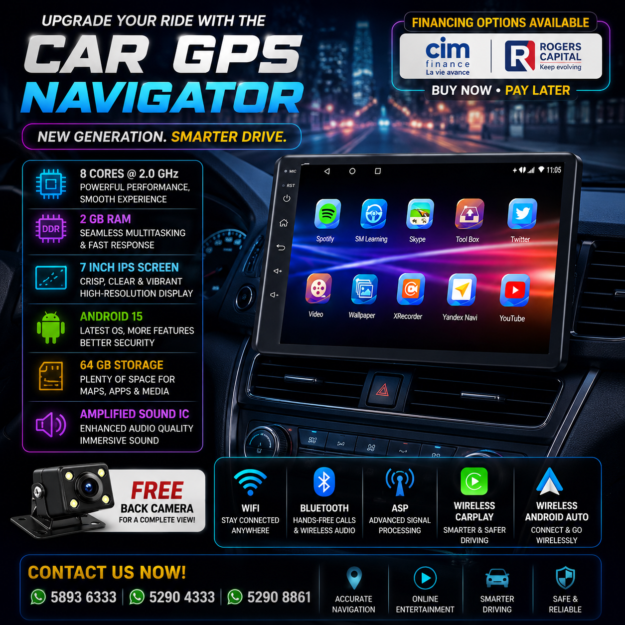 Single Din Android 15.0 Car Player 7 Inch