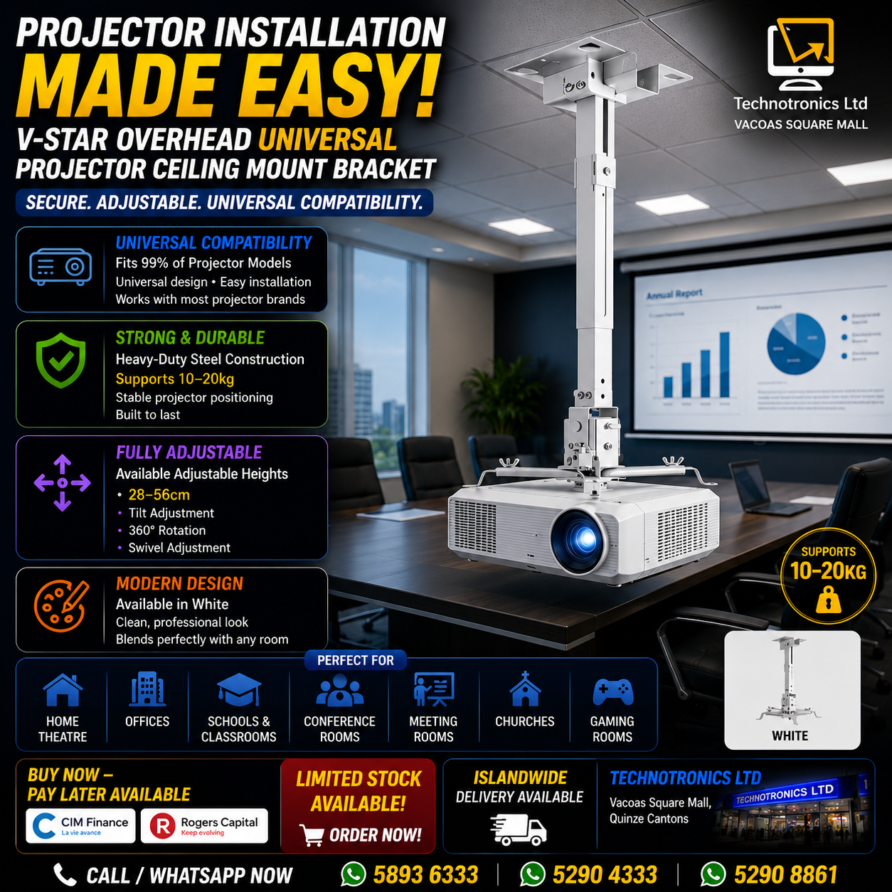 V-STAR OVERHEAD UNIVERSAL PROJECTOR CEILING MOUNT BRACKET