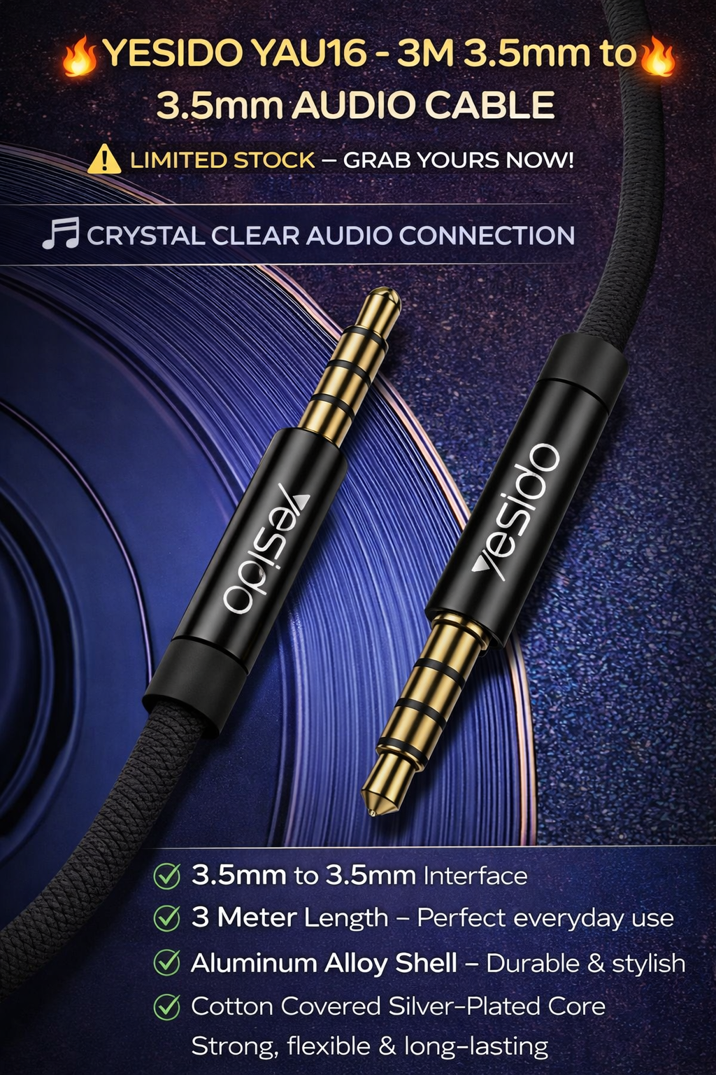 YESIDO YAU16 β 3M 3.5mm to 3.5mm AUDIO CABLE