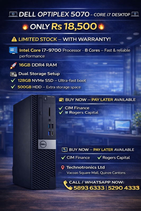 DELL OPTIPLEX 5070 – CORE i7 DESKTOP,16GB Ram, 128GB Nvme+500GB Hard Disk