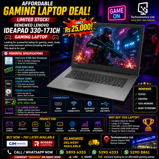 RENEWED LENOVO IDEAPAD 330-17ICH GAMING LAPTOP