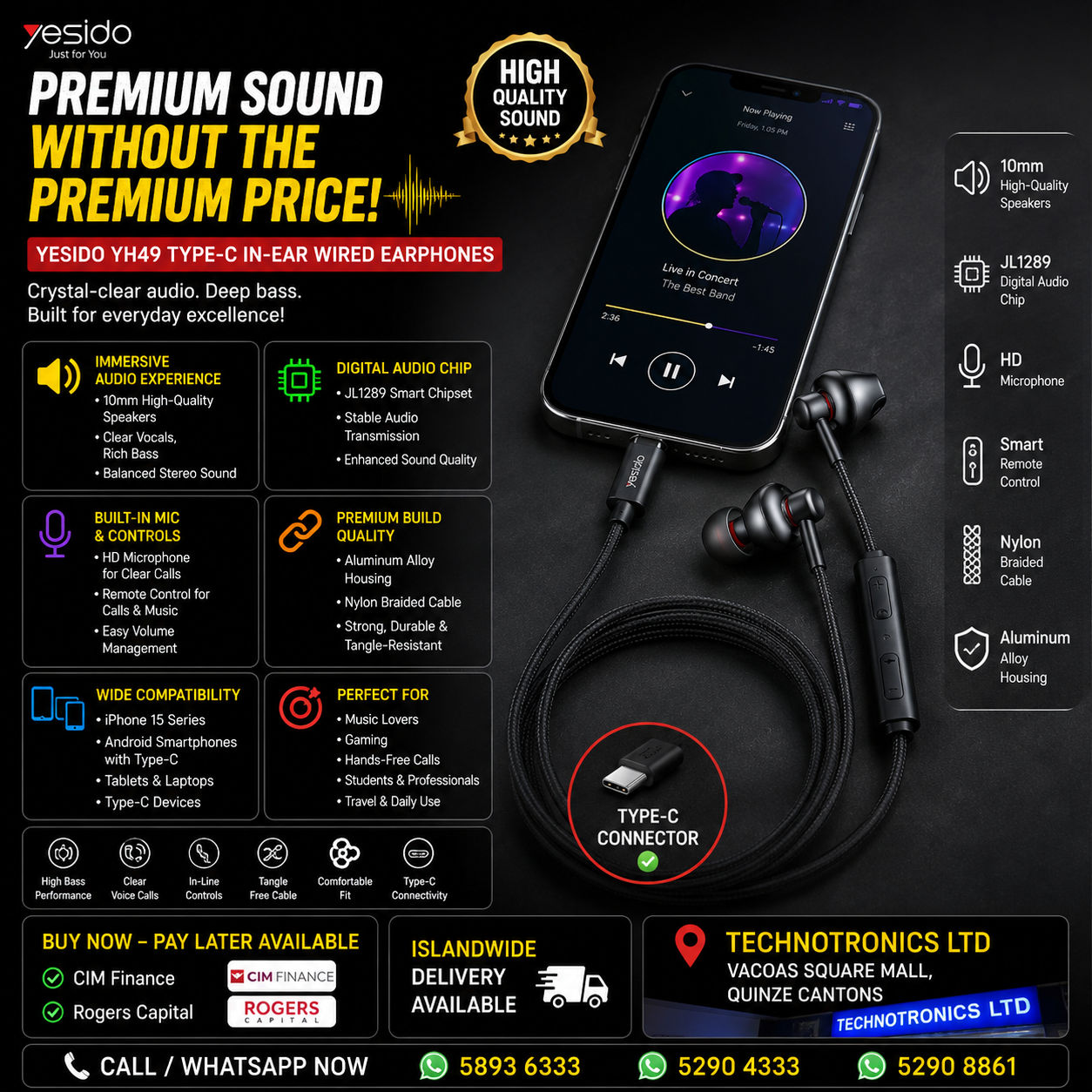 YESIDO YH49 Type-C In-Ear Wired Earphones