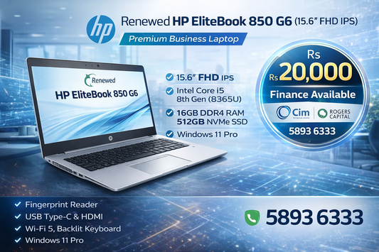 Renewed HP EliteBook 850 G6 15.6" Notebook, Core i5 8th gen, 16 GB Ram DDR4, 250 GB Nvme