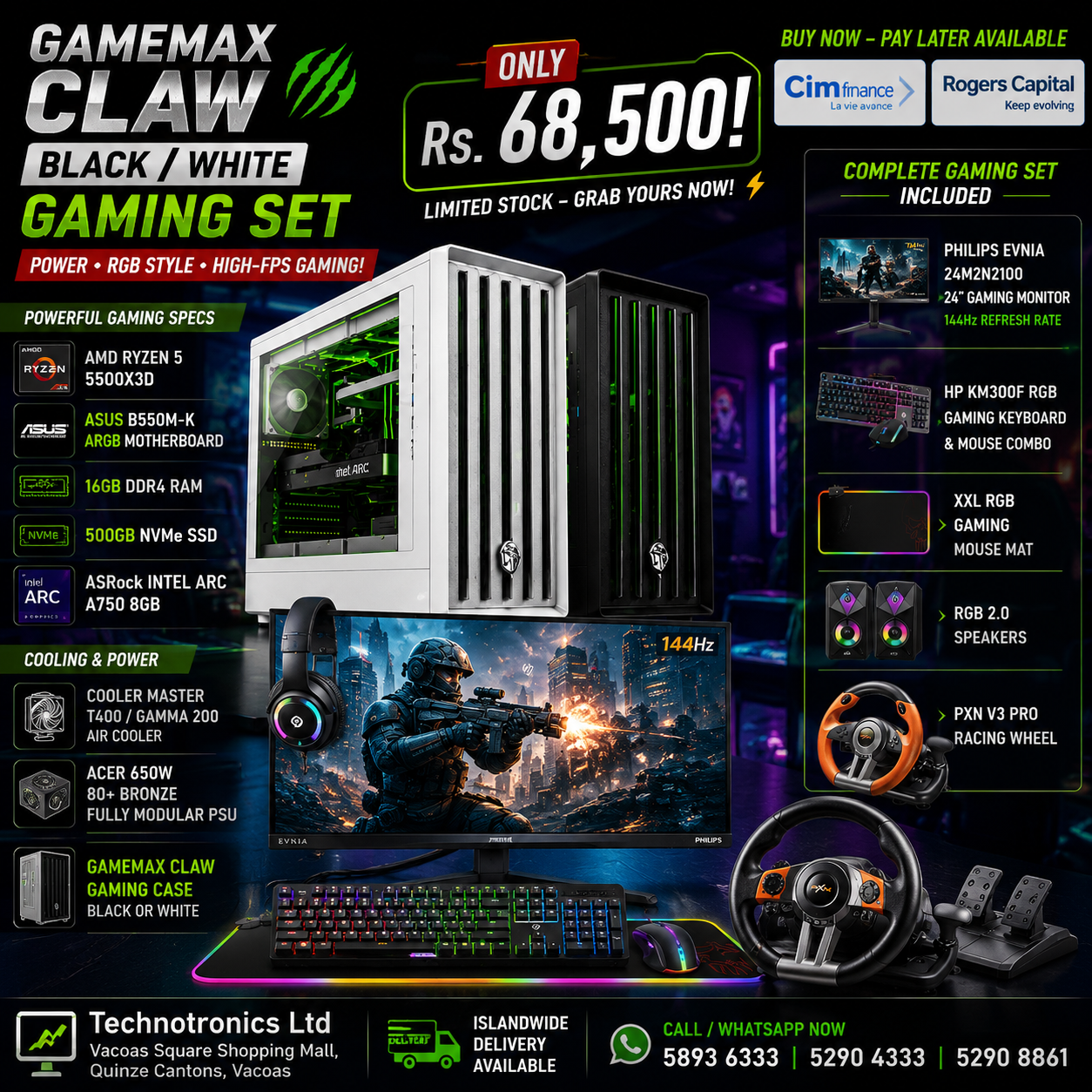 GAMEMAX CLAW BLACK / WHITE GAMING SET