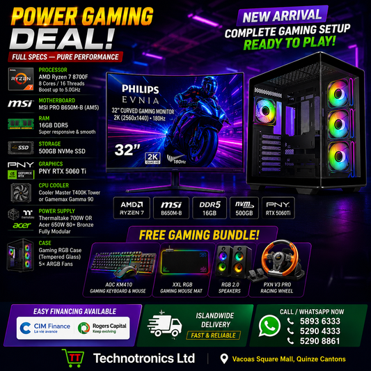 Cooler Master Elite 600 Gaming Set | Processor: AMD Ryzen 7 8700F | RAM: 16GB DDR5 | Storage: 500GB NVMe SSD | Graphics Card: PNY RTX 5060 Ti
