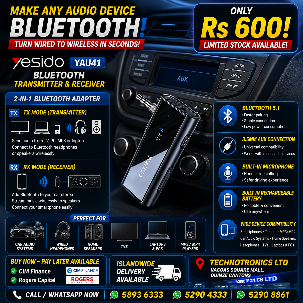 Yesido YAU41 Bluetooth Transmitter & Receiver