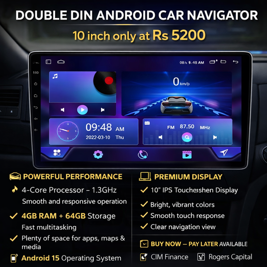 10” ANDROID DOUBLE DIN CAR PLAYER NAVIGATOR -4 GB Ram,64 GB Storage