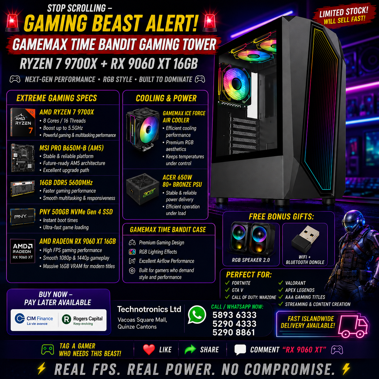 GAMEMAX TIME BANDIT GAMING TOWER ๐ฅ๐ฅ ๐ฅ RYZEN 7 9700X + RX 9060 XT 16GB