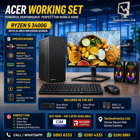 Complete Acer Set- Ryzen 5 3400G, 8GB RAm DDR4, 250 GB Nvme+ 24 Inch Screen FHD