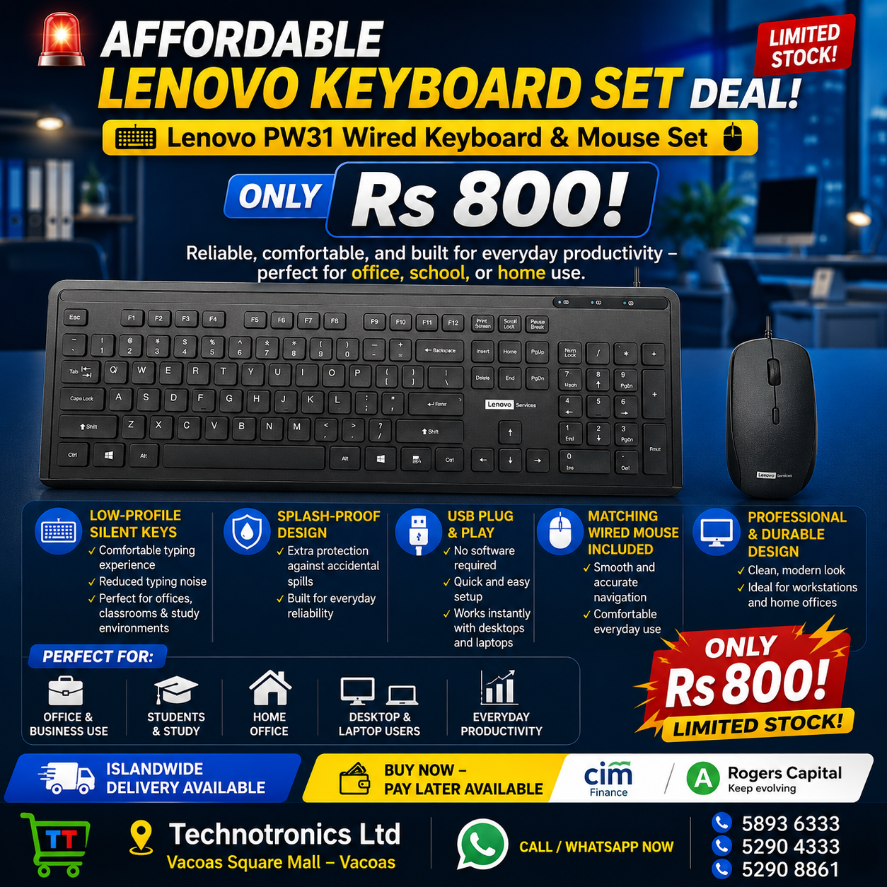 Lenovo PW31 Wired Keyboard & Mouse Set