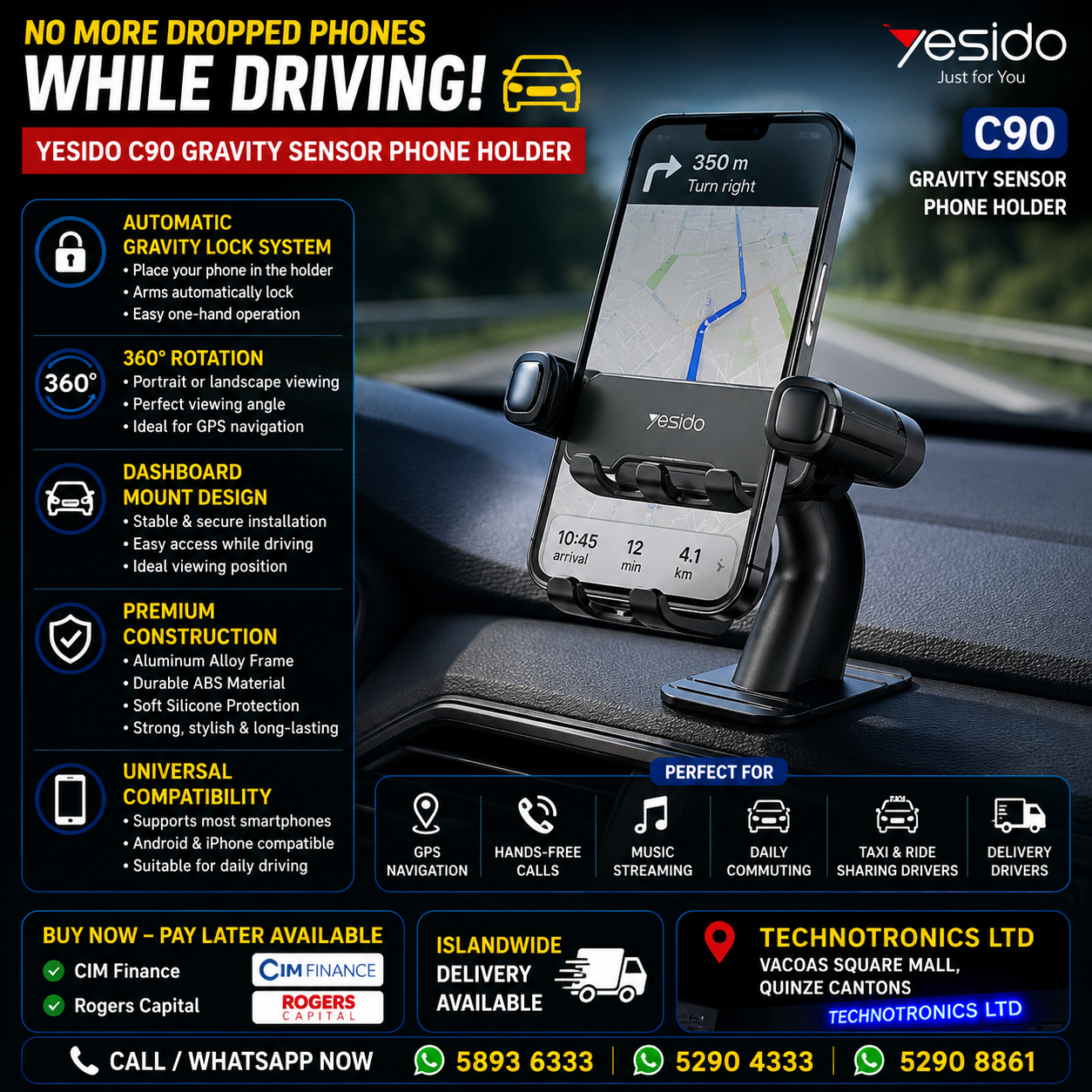 YESIDO C90 Gravity Sensor Phone Holder