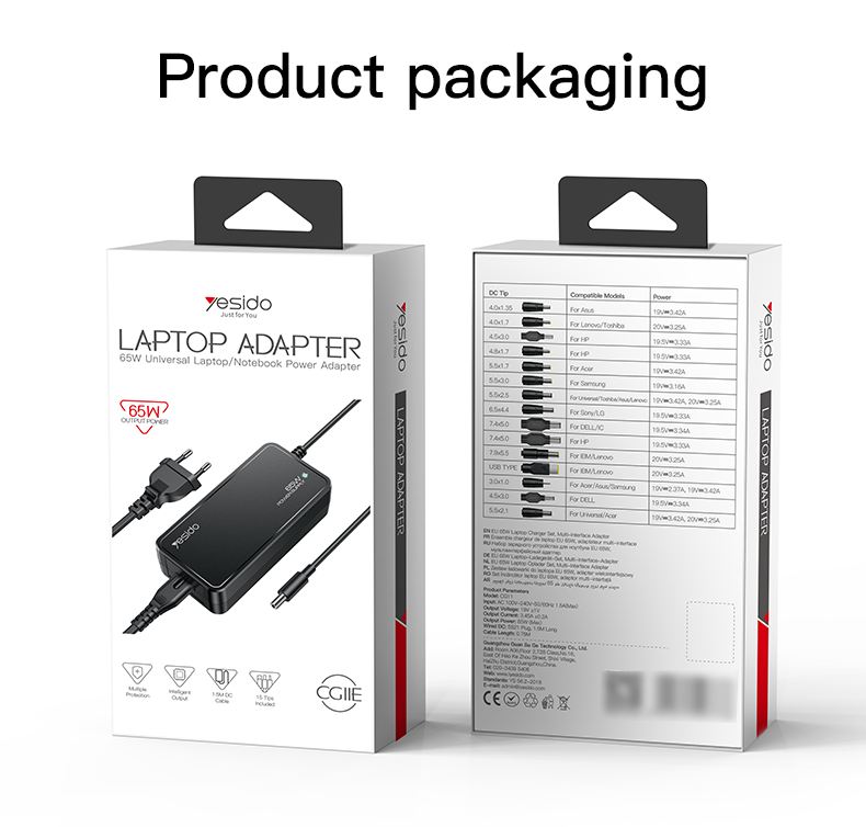 CG11K 1.5M Length 65W Smart Charging 15 IN 1 Multi-function Laptop Charger UK European Power Adapter