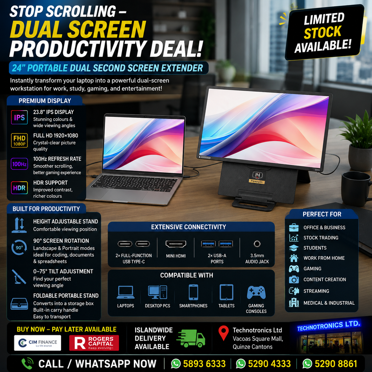 NEW 24" PORTABLE DUAL SECOND SCREEN EXTENDER