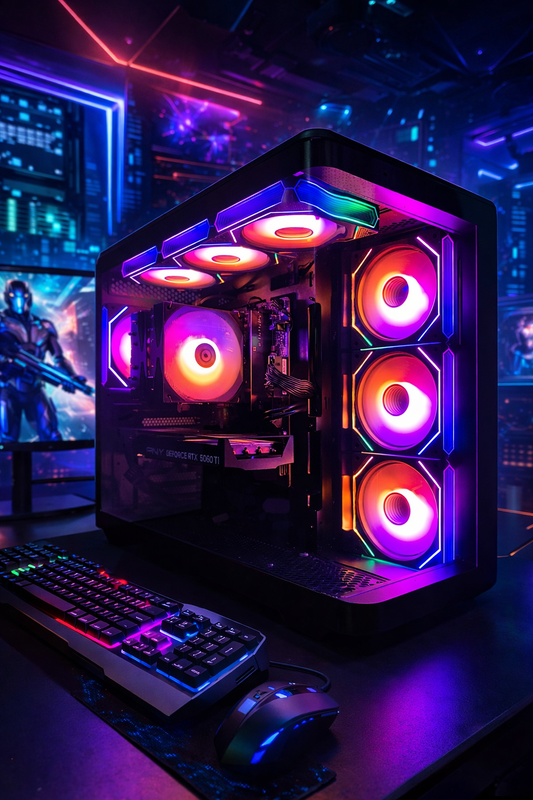 Cooler Master Elite 600 Gaming Tower | Processor: AMD Ryzen 7 8700F | RAM: 16GB DDR5 | Storage: 500GB NVMe SSD | Graphics Card: PNY RTX 5060 Ti 16GB