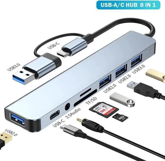 USB HUB Adapter 8 in 1 Type C Plug