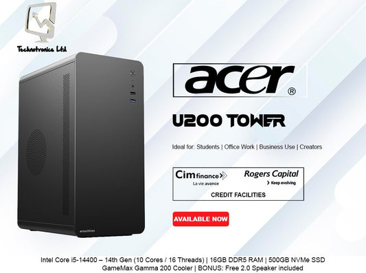 Acer U200 Tower | Intel Core i5-14400 – 14th Gen (10 Cores / 16 Threads) | 16GB DDR5 RAM | 500GB NVMe SSD