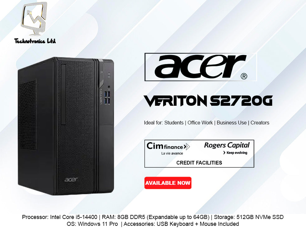 ACER VERITON S2720G | Processor: Intel Core i5-14400 | RAM: 8GB DDR5 | Storage: 512GB NVMe SSD |