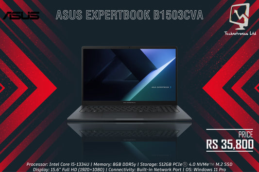 ASUS EXPERTBOOK B1503CVA-I58512BMUX | Processor: Intel Core i5-1334U | Memory: 8GB DDR5 | Storage: 512GB PCIe®️ 4.0 NVMe