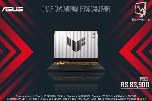ASUS TUF GAMING FX608JMR | Processor: Intel®️ Core™️ i7-14650HX | Memory: 16GB DDR5 | Storage: 1TB PCIe®️ 4.0 NVMe | Graphics: NVIDIA®️ GeForce RTX 5060 8GB GDDR7