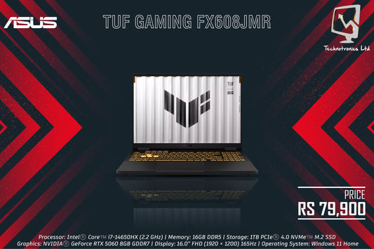 ASUS TUF GAMING FX608JHR | Processor: Intel®️ Core™️ i7-14650HX | Memory: 16GB DDR5 | Storage: 512GB PCIe®️ 4.0 NVMe | Graphics: NVIDIA®️ GeForce RTX 5050 8GB GDDR7