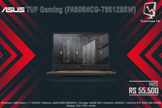 Laptop Asus TUF Gaming (FA506NCG-78512B5W) | Processor: AMD Ryzen™️ 7 7445HS | Memory: 8GB DDR5 5600MHz | Storage: 512GB SSD | Graphics: NVIDIA®️ GeForce RTX 3050 4GB GDDR6