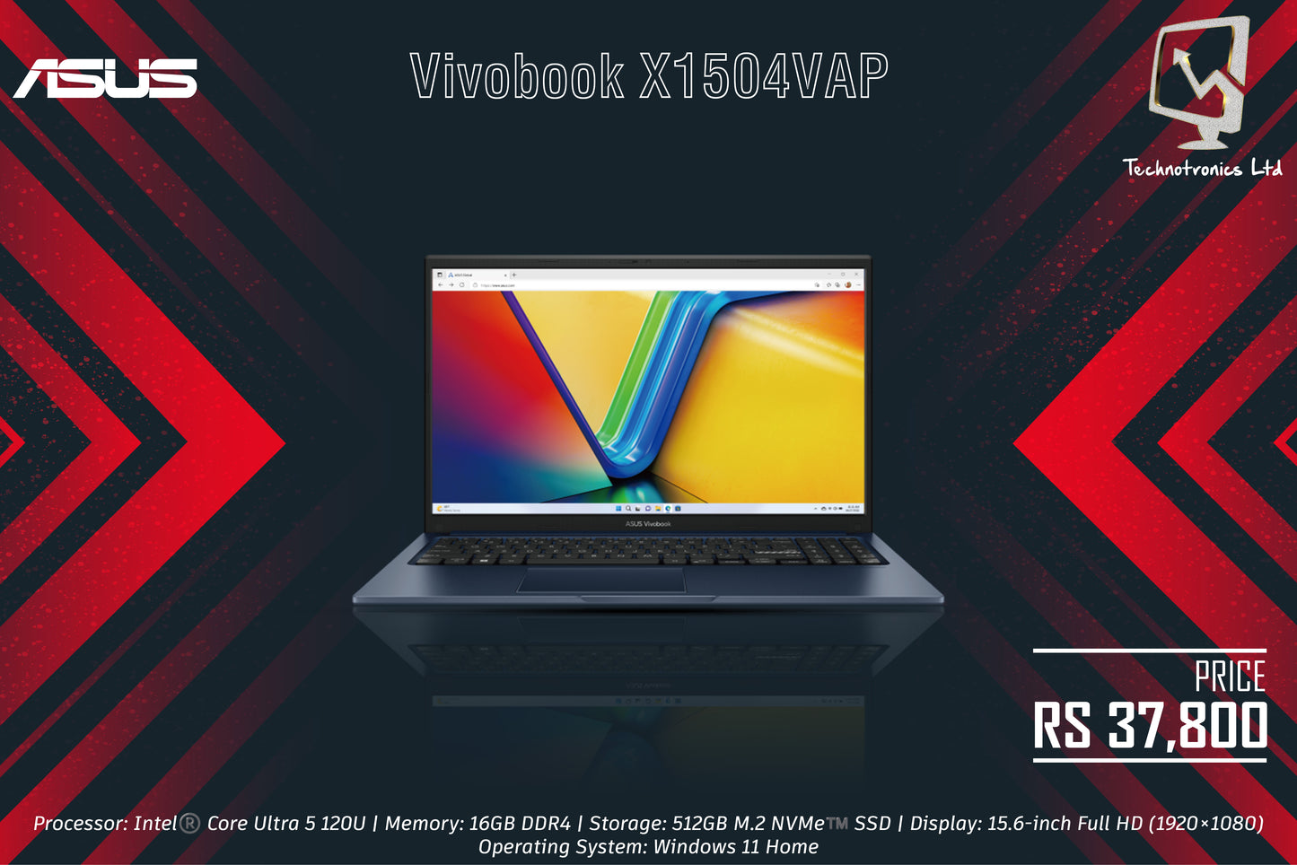 Vivobook X1504VAP | Processor: Intel®️ Core Ultra 5 120U | Memory: 16GB DDR4 | Storage: 512GB M.2 NVMe