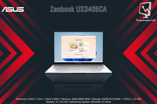 Laptop Asus Zenbook UX3405CA-OU516512S5W | Processor: Intel®️ Core™️ Ultra 5 225H | Memory: 16GB DDR5 RAM | Storage: 512GB M.2 NVMe | Display: 14" Full HD