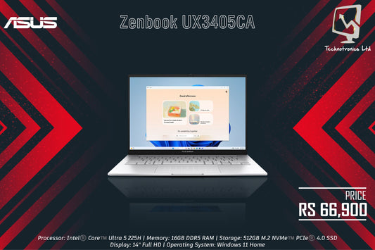 Laptop Asus Zenbook UX3405CA-OU516512S5W | Processor: Intel®️ Core™️ Ultra 5 225H | Memory: 16GB DDR5 RAM | Storage: 512GB M.2 NVMe | Display: 14" Full HD