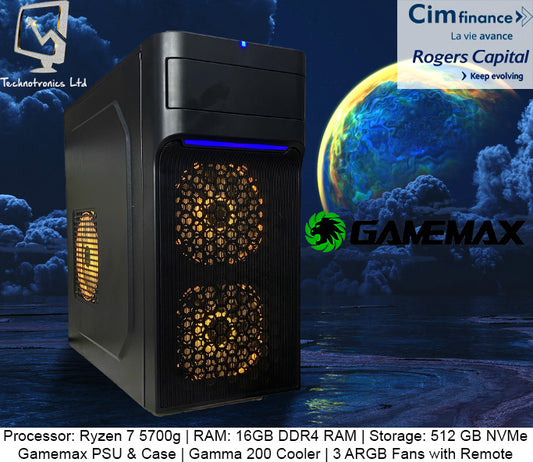 New Tower Ryzen 7 5700G, 16 GB Ram, 512 Gb Nvme, Gamemax Case+ Fans