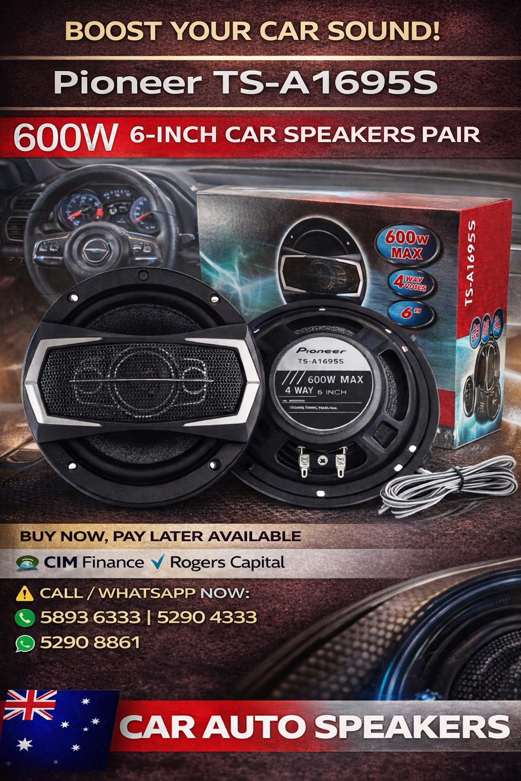 Pioneer TS-A1695S 600watt 6 inches Car Speaker PAIR Car Audio HIFI