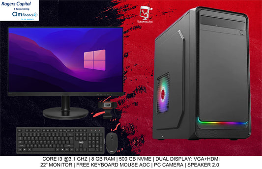 CORE I3 @3.3 GHZ, 8 GB RAM DDr4 , 500 GB NVME