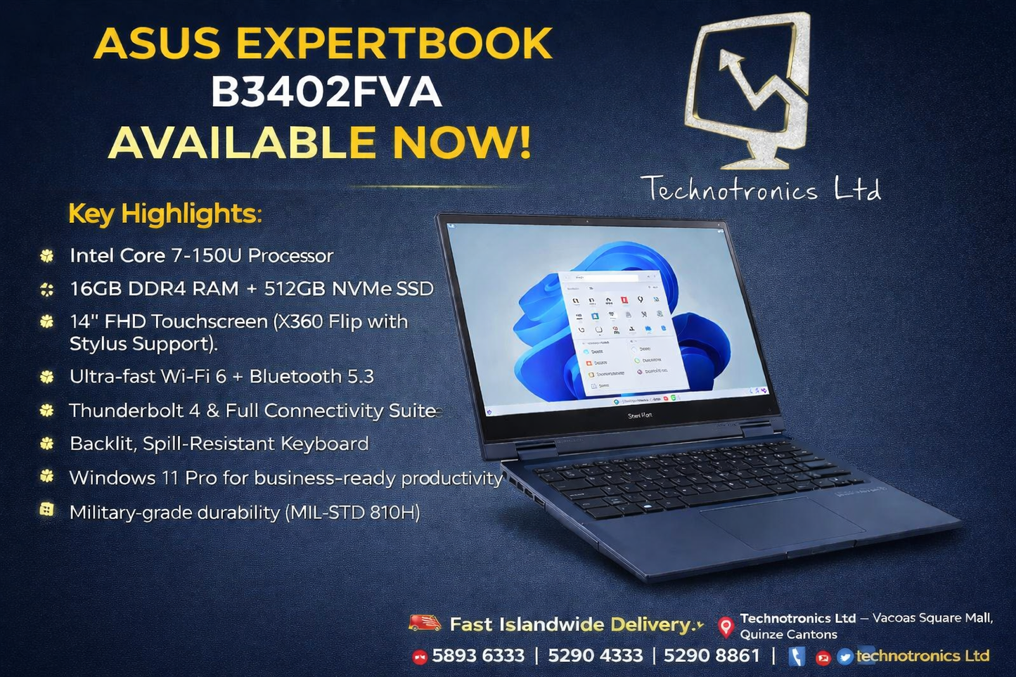 ASUS ExpertBook B3402FVA| Intel Core 7-150U | 16GB DDR4 RAM | 512GB NVMe SSD