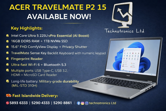 Acer TravelMate P2 15| Intel Core Ultra 5 225U| 16GB DDR5 RAM| 1TB NVMe SSD