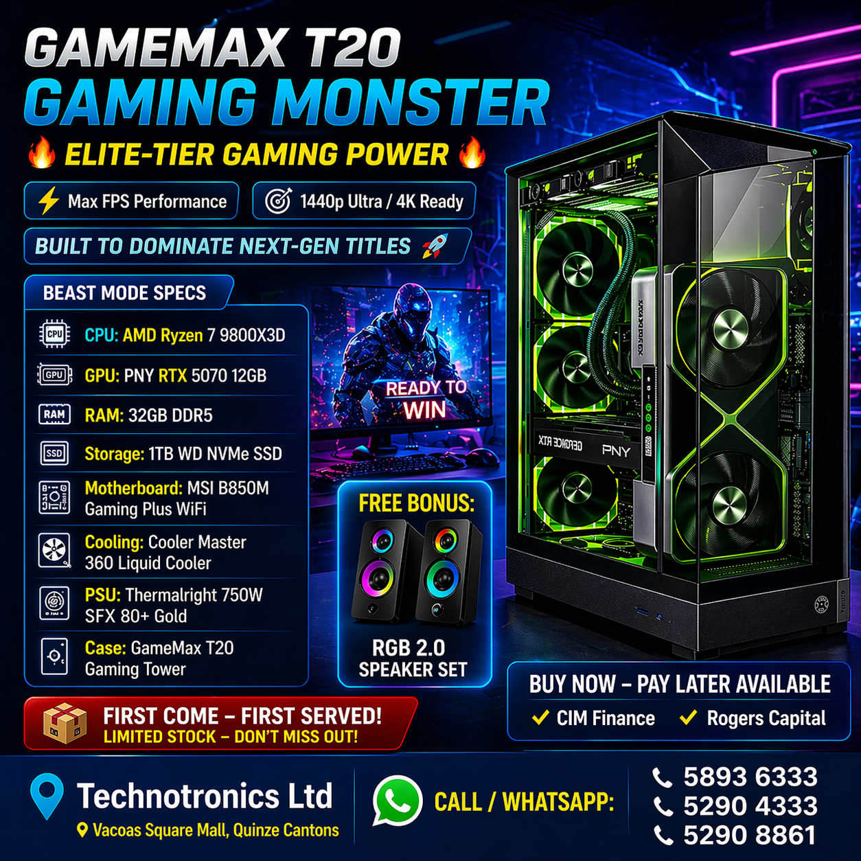 GAMEMAX T20 GAMING MONSTER -Ryzen 7 9800X3D + RTX 5070 12GB