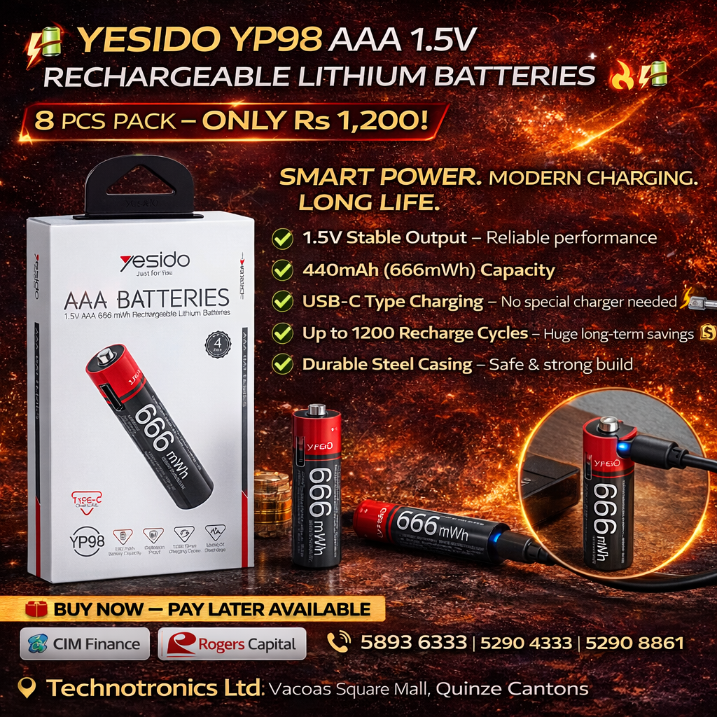 YESIDO YP98 AAA 1.5V RECHARGEABLE LITHIUM BATTERIES ๐ฅ๐ ๐ฅ 8 PCS PACK โ ONLY Rs 1,200!