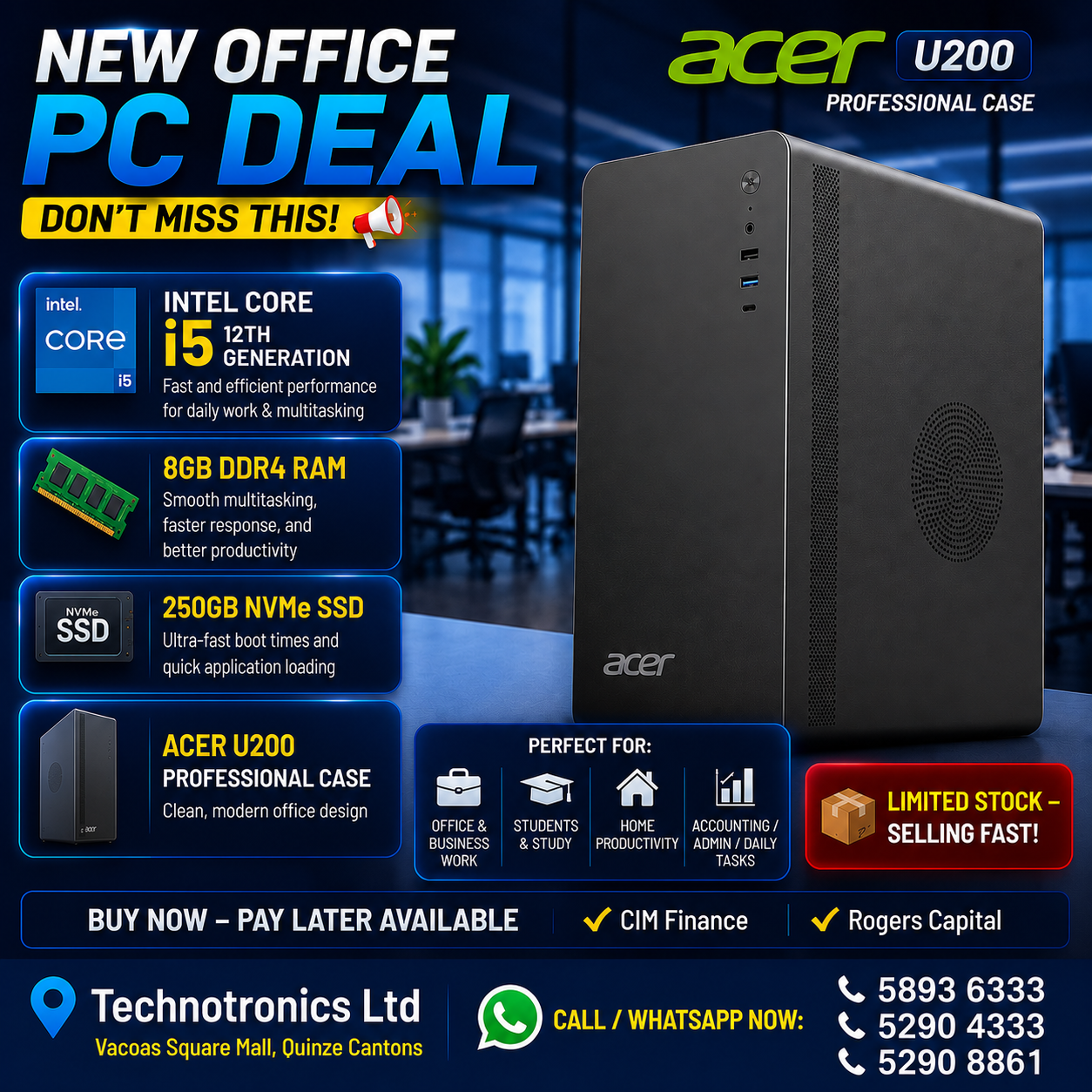 ACER OFFICE WORKING PC – Intel Core i5 12th Gen