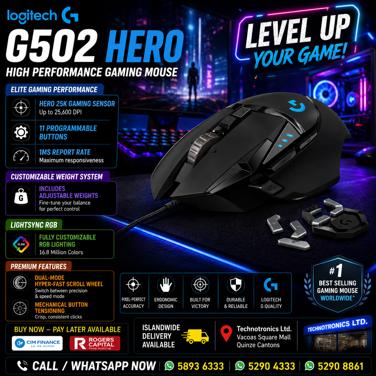 LOGITECH G502 HERO HIGH PERFORMANCE GAMING MOUSE