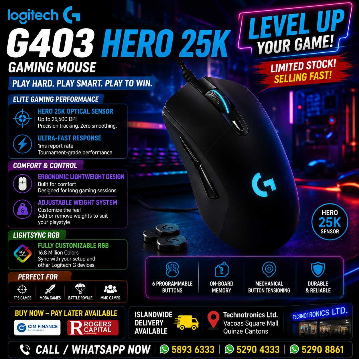 LOGITECH G403 HERO GAMING MOUSE