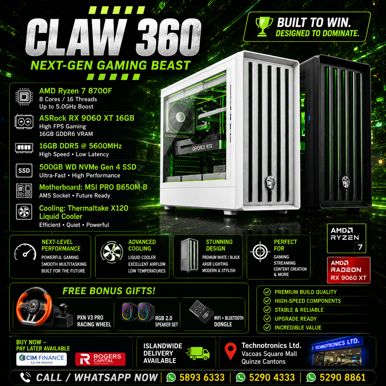 Gamemax Claw Case-RYZEN 7 8700F + RX 9060 XT 16GB+ 16GB RAM DDR5 @5600Mhz