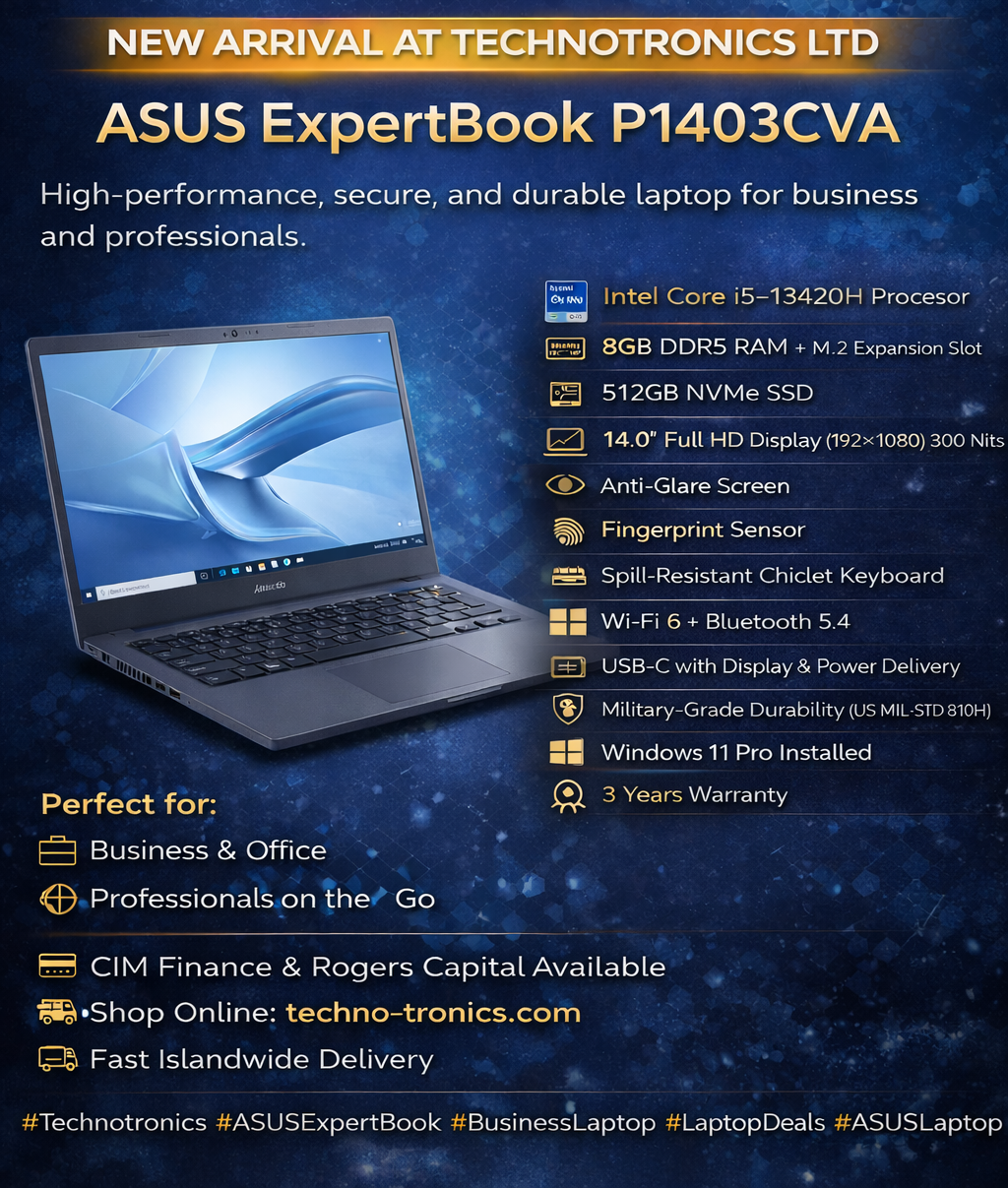 ASUS ExpertBook P1403CVA| Intel Core i5-13420H| 8 GB DDR5 RAM| 512GB NVMe SSD