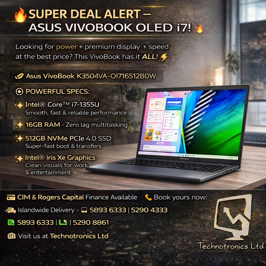 ASUS VIVOBOOK OLED i7 X1504VA | Intel®️ Core™️ i7-1355U | 16GB RAM | 512GB NVMe PCIe 4.0 SSD | Intel®️ Iris Xe Graphics