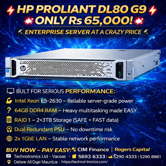 HP PROLIANT DL80 G9 Server - Intel Xeon E5-2630 -64GB RAM, 3TB STorage on Raid 1