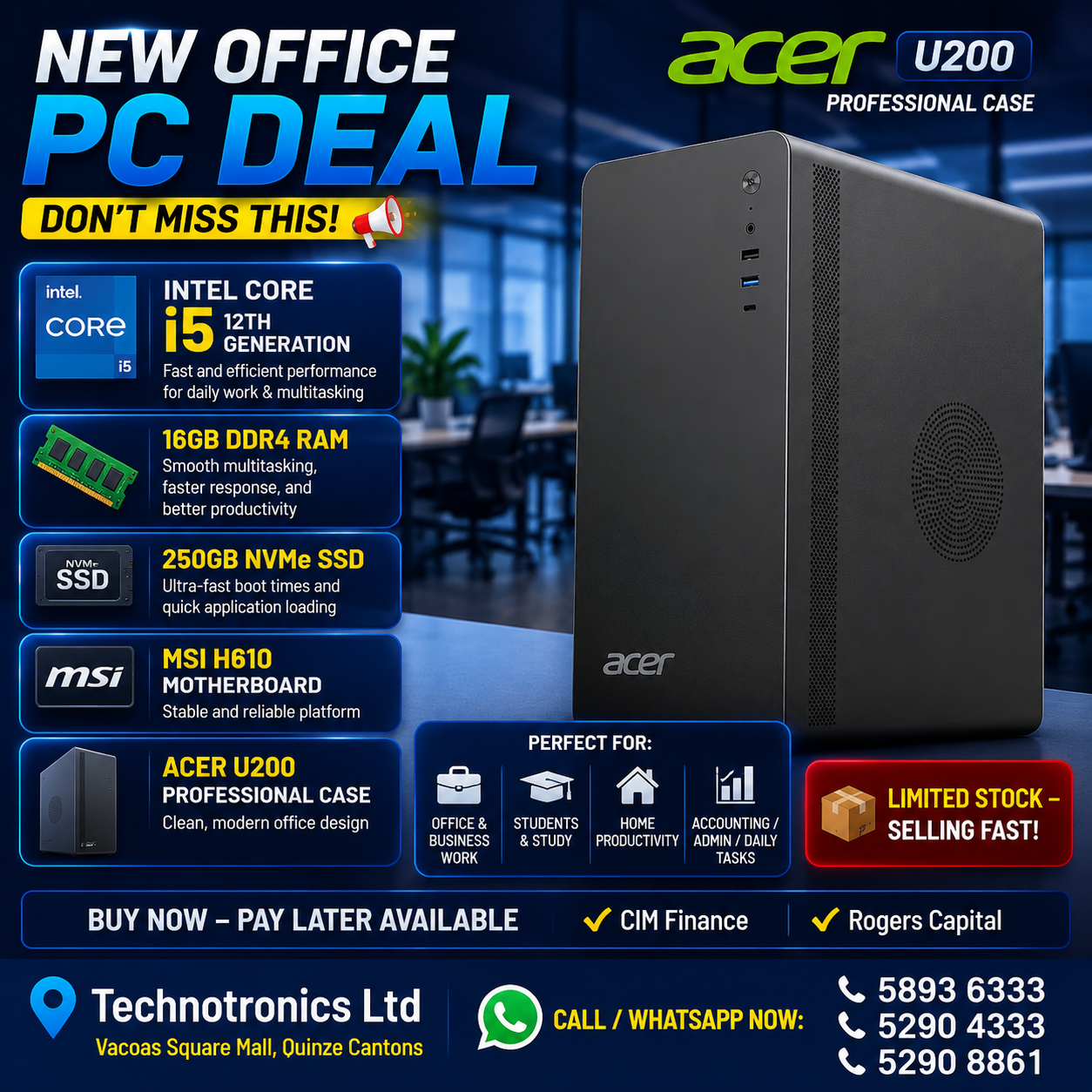 ACER OFFICE WORKING PC โ Intel Core i5 12th Gen