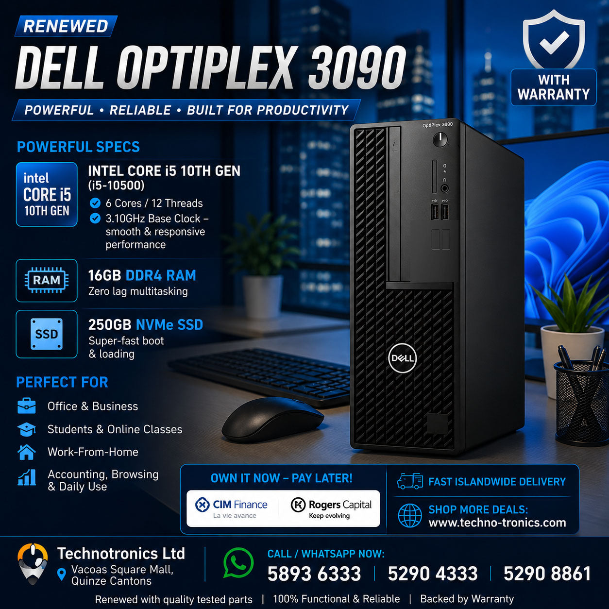 Renewed SFF Dell OptiPlex 3090 Core i5 10th gen, 16 GB ram , 250 GB Nvme β ONLY Rs 15900!