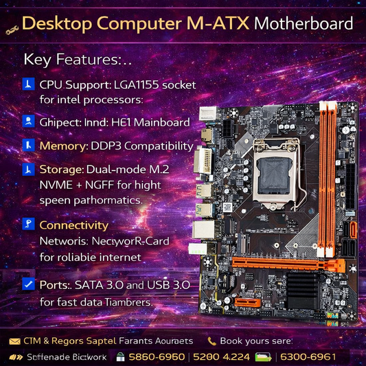 INTEL MOTHERBOARD M-ATX Motherboard, DDR3 LGA1155 CPU for Intel H61, Network Card, M.2 NVME+NGFF Dual-Mode, SATA3.0, USB 3.0