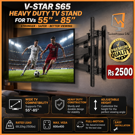 ๐บ๐ช Heavy Duty TV Stand - V-STAR S65 for TVs 55" - 85" ๐ผ๐ฅ๏ธ