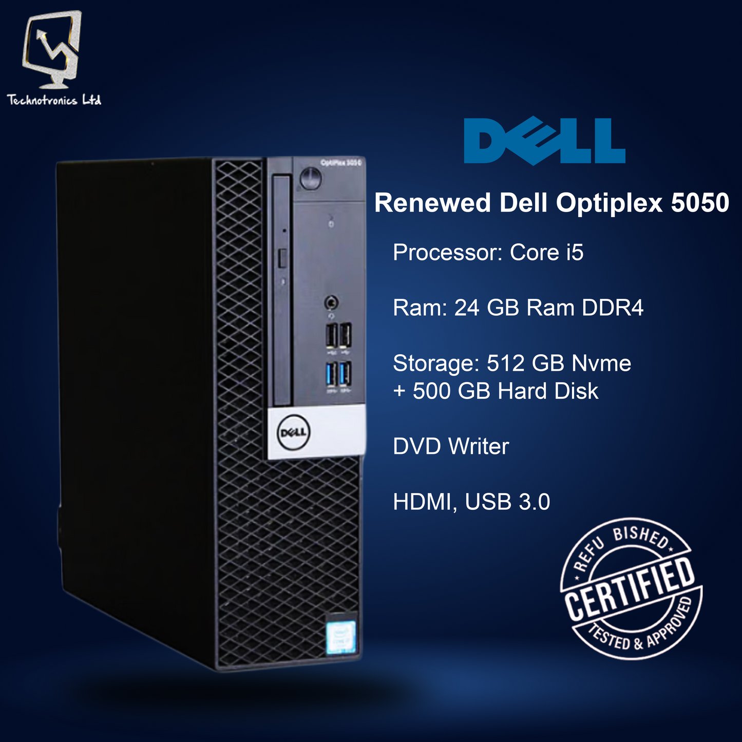Renewed Optiplex 5050 Core i5, 24 GB Ram DDR4 , 500 GB Nvme + 500 GB HDD