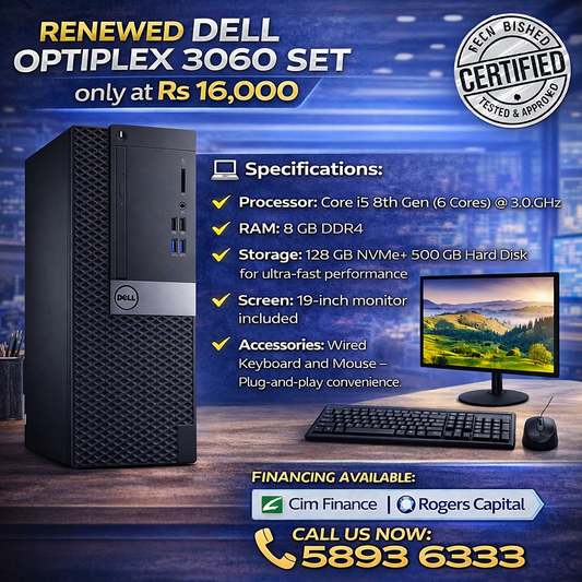 Dell Optiplex 3060 Set | Processor: Core i5 8th Gen | RAM: 8 GB | Storage: 128 GB Nvme+ 500 GB Hard Disk
